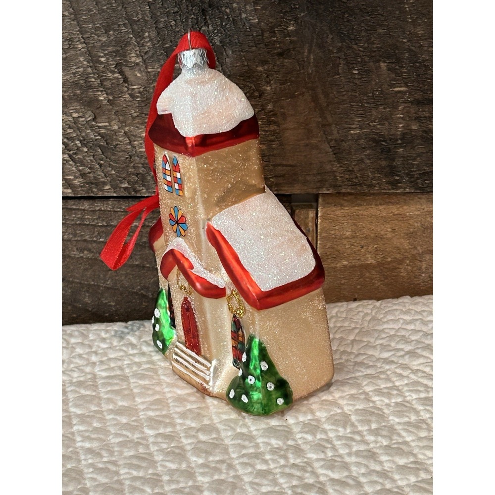 Christopher Radko 25th. Anniversary Glass Ornament Christmas Church 5" Glitter - Picture 4 of 7